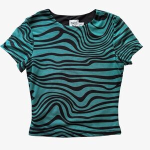 Princess Polly Bold Move Printed Mesh Crop Top Teal Women’s US Size 2